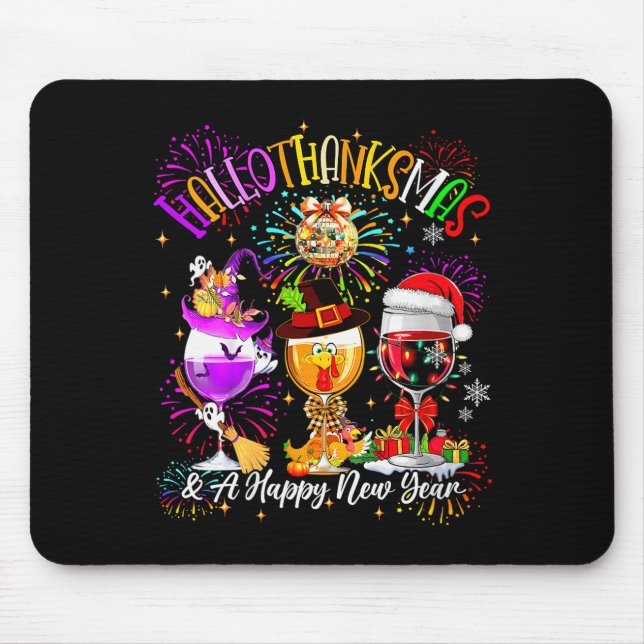 Womens Hallothanksmas &amp; A Happy New Year Firew Mouse Pad (Front)