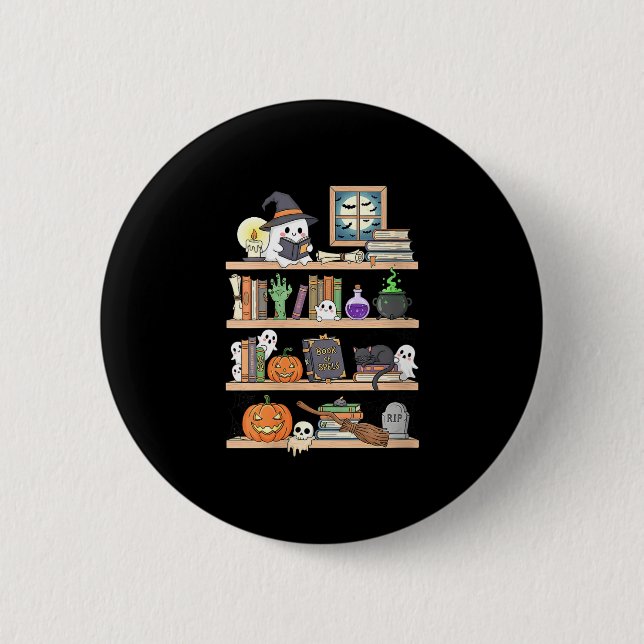 Women's halloween books ghost  button (Front)