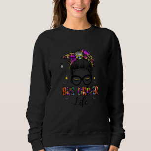 Womens Halloween Bus Driver Life Messy Bun School Sweatshirt