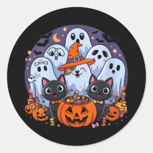 Womens Halloween Dog Ghost Funny Halloween Dog Men Classic Round Sticker