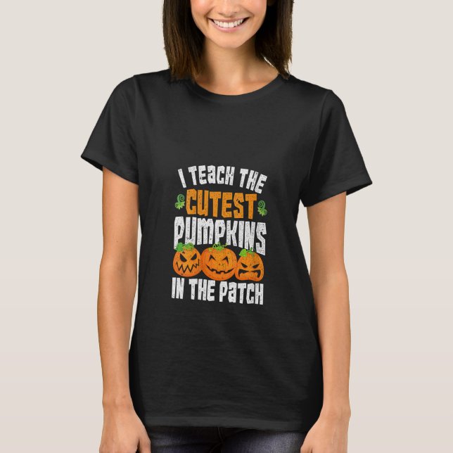 Womens Halloween Pumpkin Teacher Kids  Spooky Pump T-Shirt (Front)
