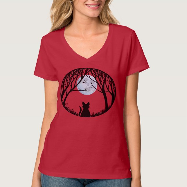 Women's Halloween Shirt Fat Cat Ladies Shirts (Front)