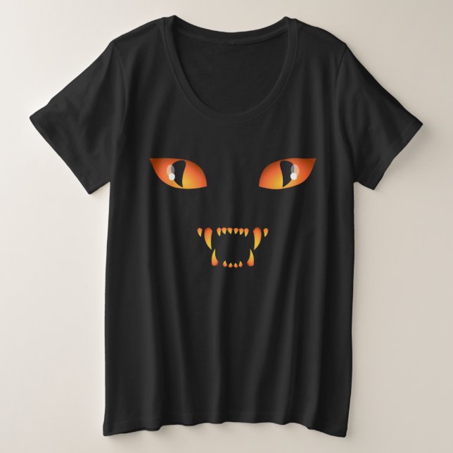 Women's Halloween Shirt Plus Size Black Cat Shirt (Design Front)