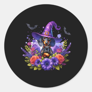 Womens Halloween Spooky Witchy Dachshund Dog Black Classic Round Sticker