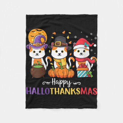 Womens Halloween Thanksgiving Christmas Cats Happy Fleece Blanket