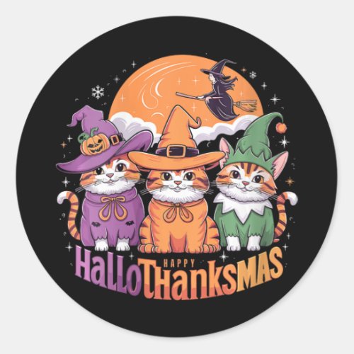 Womens Halloween Thanksgiving Christmas Happy Hall Classic Round Sticker