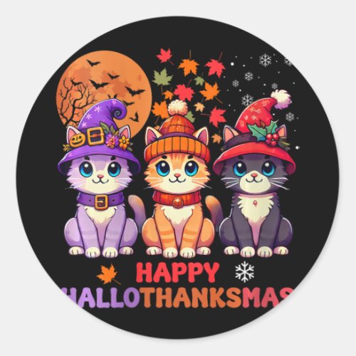 Womens Halloween Thanksgiving Christmas Happy Hall Classic Round Sticker