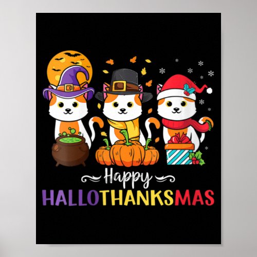 Womens Halloween Thanksgiving Christmas Happy Hall Poster