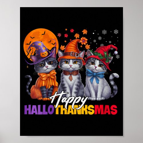 Womens Halloween Thanksgiving Christmas Happy Hall Poster