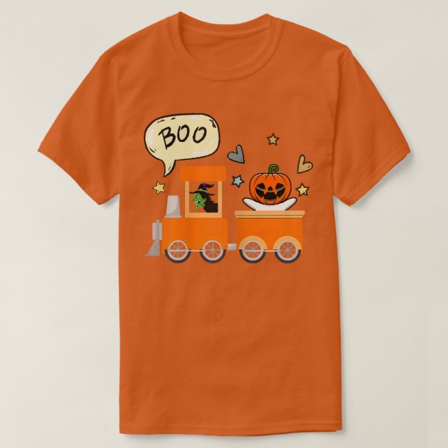 Womens Halloween Train Boo Funny Ghost Pumpkin Hal T-Shirt (Design Front)