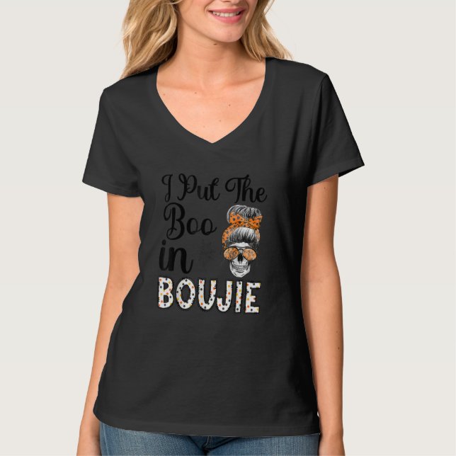 Womens Halloween women Messy Bun I Put The Boo in  T-Shirt (Front)