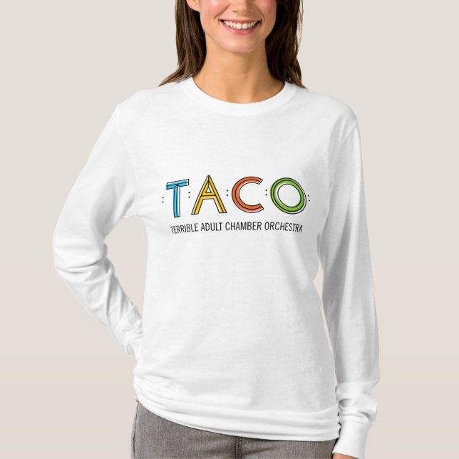 Women's Hanes Nano Long Sleeve TACO T-Shirt, White T-Shirt (Front)