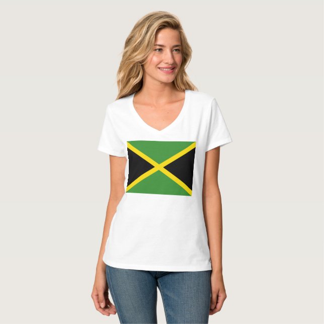 Women's Hanes Nano V-Neck T-Shirt (jamaican flag) (Front Full)