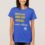 Women's Hanukkah Shirt - "Make latkes"<br><div class="desc">Show off your Hanukkah ruach with this fun t-shirt! 25% of sales benefit the Hineni Learning Center at Adat Chaverim.</div>