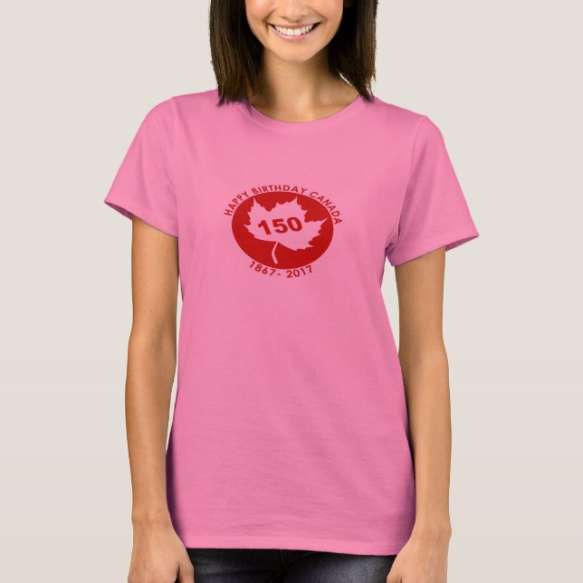 Womens Happy Birthday Canada Tshirt (white on red) (Front)