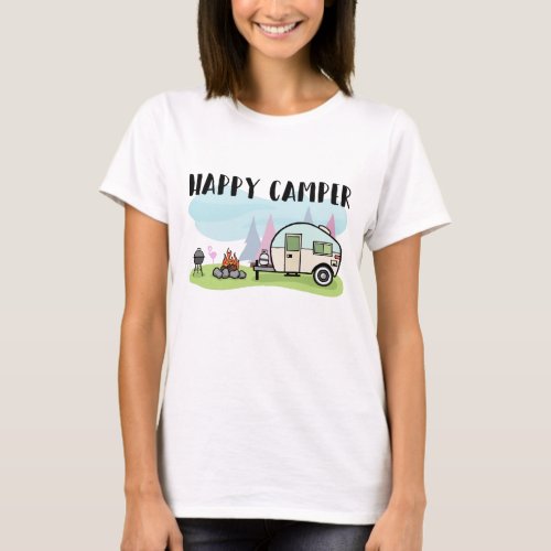 Womens Happy Camper Camping T Shirt