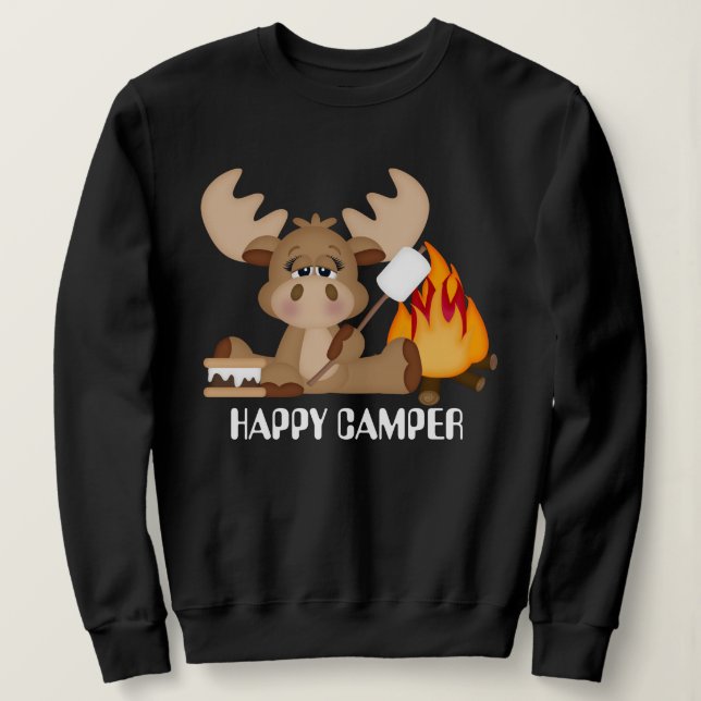 Womens Happy Camper Moose sweatshirt (Design Front)