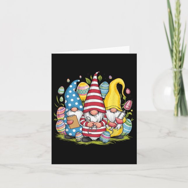 Womens Happy Easter Nurse Gnomes Nursing Scrub Doc Card (Front)