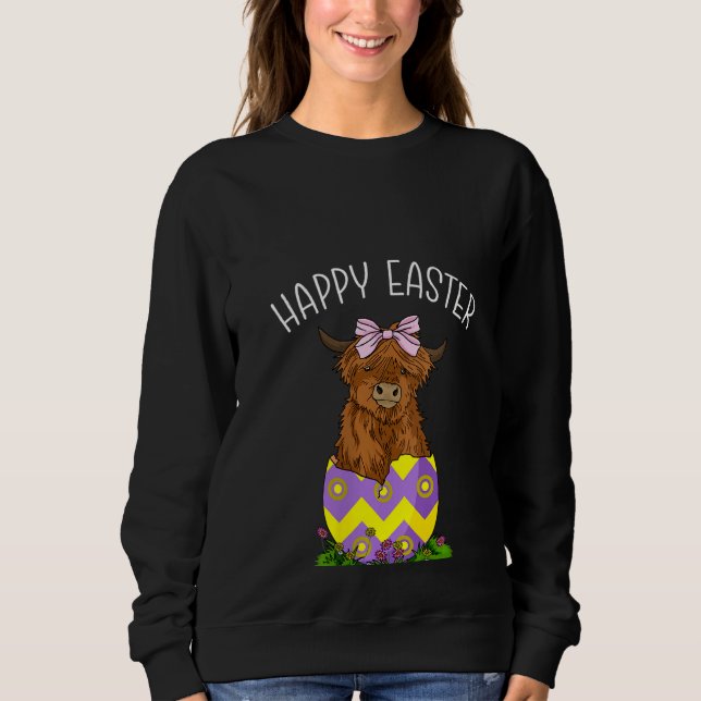 Womens Happy Easter Scottish Highland Cow Shirt Ea (Front)