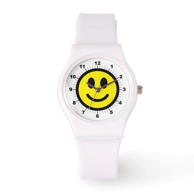 Women's Happy Face Sporty White Silicon Watch (Front)