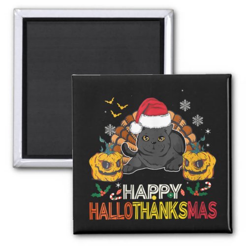 Womens Happy Hallothanksmas Black Cat Halloween Th Magnet