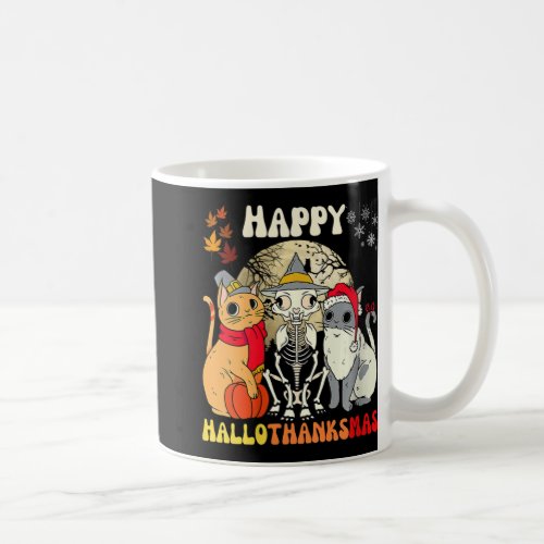 Womens Happy Hallothanksmas Cats Halloween Thanksg Coffee Mug