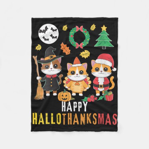 Womens Happy Hallothanksmas Christmas Halloween  Fleece Blanket