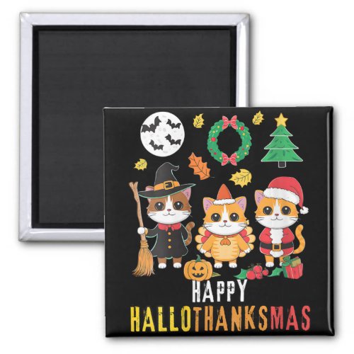 Womens Happy Hallothanksmas Christmas Halloween  Magnet