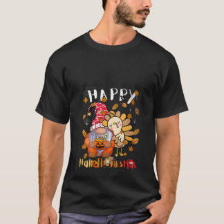 Womens Happy Hallothanksmas Gnomes Halloween Thank T-Shirt
