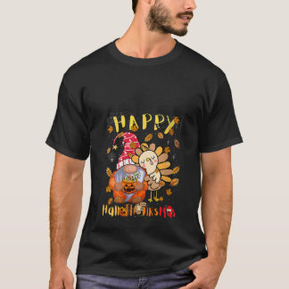 Womens Happy Hallothanksmas Gnomes Halloween Thank T-Shirt