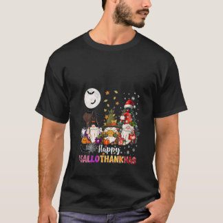 Womens Happy Hallothanksmas Gnomes Lover Funny Hal T-Shirt
