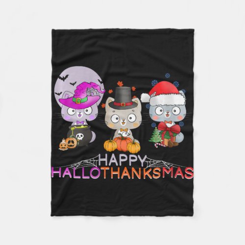 Womens Happy Hallothanksmas _ Halloween Thanksgivi Fleece Blanket