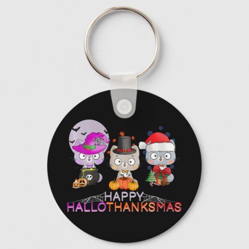 Womens Happy Hallothanksmas _ Halloween Thanksgivi Keychain