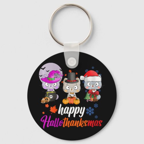 Womens Happy Hallothanksmas _ Halloween Thanksgivi Keychain