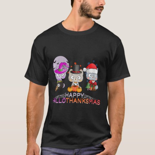 Womens Happy Hallothanksmas _ Halloween Thanksgivi T_Shirt