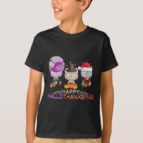 Womens Happy Hallothanksmas _ Halloween Thanksgivi T_Shirt