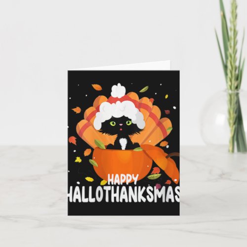 Womens Happy Hallothanksmas Halloween Thanksgiving Card