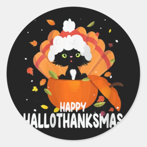 Womens Happy Hallothanksmas Halloween Thanksgiving Classic Round Sticker