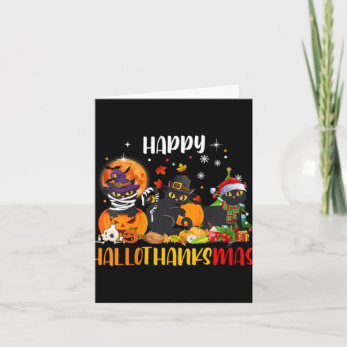 Womens Happy Hallothanksmas Shirt Black Cat Hallow Card