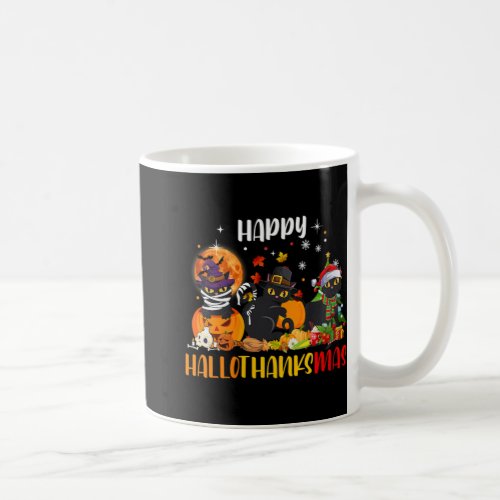 Womens Happy Hallothanksmas Shirt Black Cat Hallow Coffee Mug