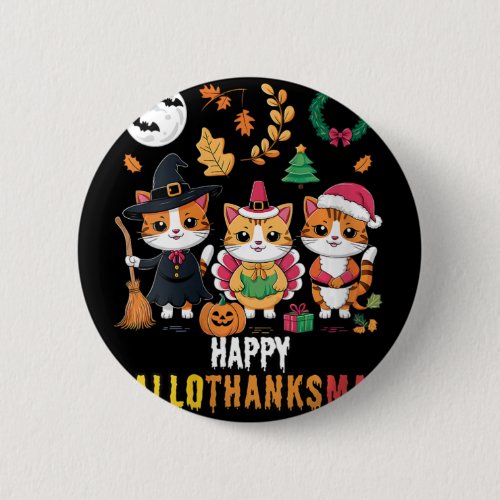 Womens Happy Hallothanksmas Thanksgiving Halloween Button