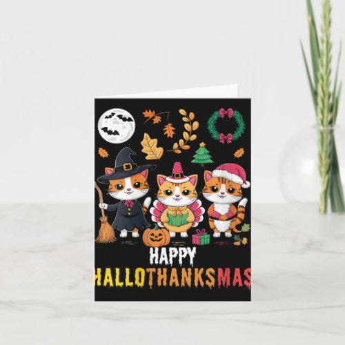 Womens Happy Hallothanksmas Thanksgiving Halloween Card