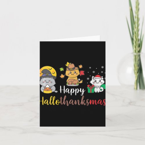 Womens Happy Halloween Christmas Thanksgiving Cat  Card