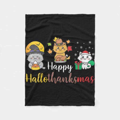 Womens Happy Halloween Christmas Thanksgiving Cat  Fleece Blanket