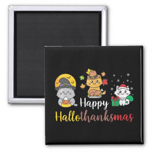 Womens Happy Halloween Christmas Thanksgiving Cat  Magnet