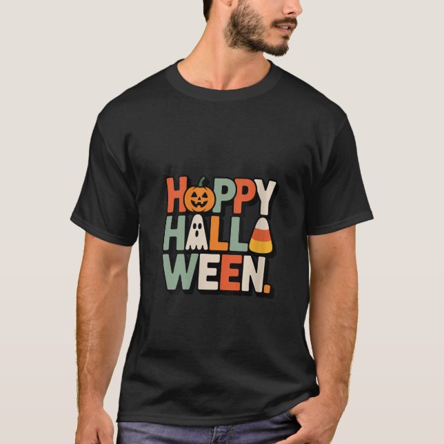 Womens Happy Halloween Pumpkin Ghost Candy Corn Fu T-Shirt (Front)