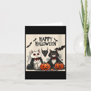 Womens Happy Halloween Vampire Black Cat Bat Card