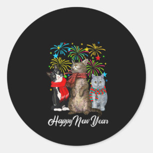 Womens Happy New Year Cat Happy Meow Year 2023 Kit Classic Round Sticker