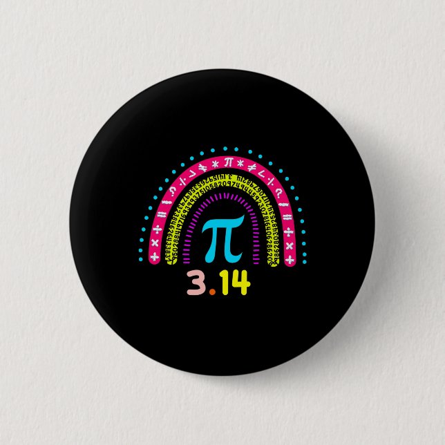 Women's Happy Pi Day Math Teacher Rainbow 3.14 Pi  Button (Front)
