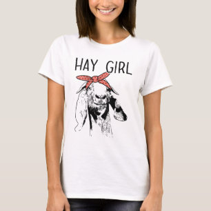 Womens Hay Girl Funny Goat Wearing Bandanna T-Shirt